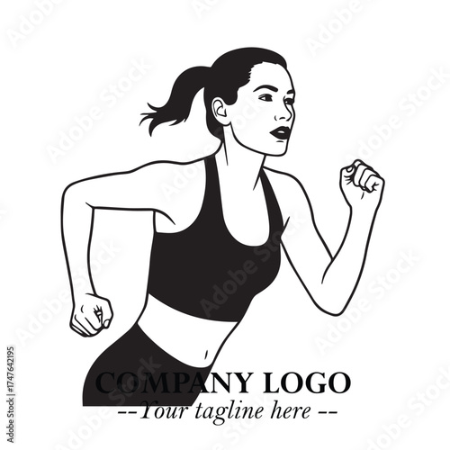 Beautiful Woman Running Illustration in Black on White Background in Dynamic Minimalist Vector Design