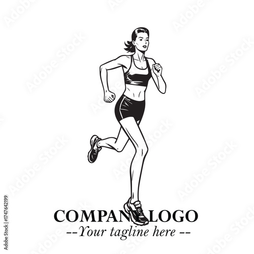Beautiful Woman Running Illustration in Black on White Background in Dynamic Minimalist Vector Design