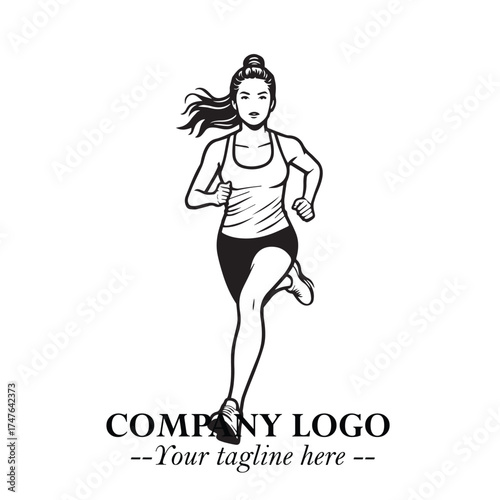 Beautiful Woman Running Illustration in Black on White Background in Dynamic Minimalist Vector Design