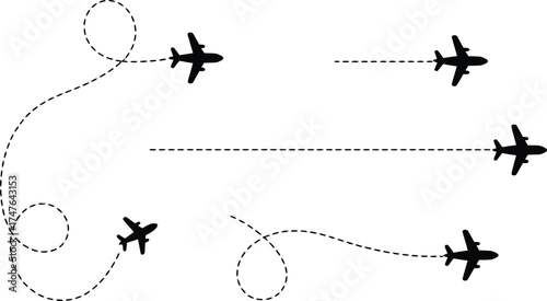 Airplanes with Different Flight Paths on a White Background Travel Concept