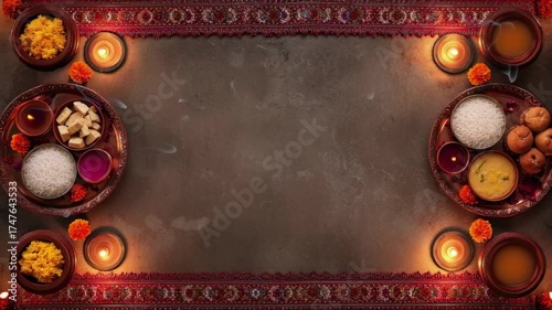 Karwa Chauth Puja Thali with Decorative Red Background — cinematic stock footage with rich atmosphere, dynamic lighting, and realistic motion. Ideal for mythology, documentaries, reels, and cinematic 