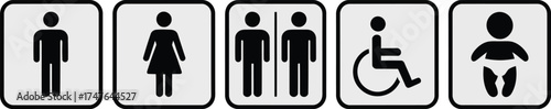 Public restroom symbols for men women family handicap and baby vector illustration