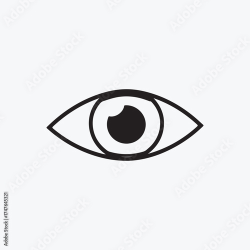 simple human eye icon with iris and pupil symbolizing view sight and visibility outline vector graphic.