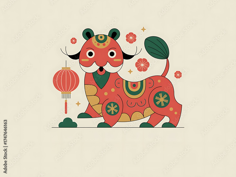 Fototapeta premium A cute cartoon animal illustration. Design for Chinese New Year. 