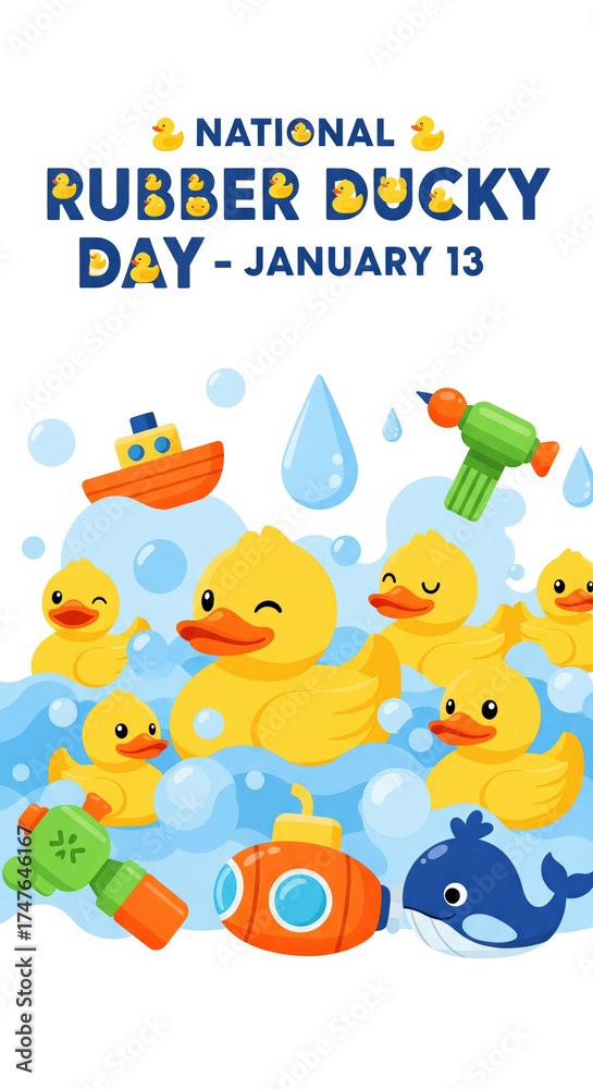 Fototapeta premium National Rubber Ducky Day Bath Time with Ducks and Toys January