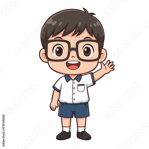 Smiling Cartoon Boy Waving
