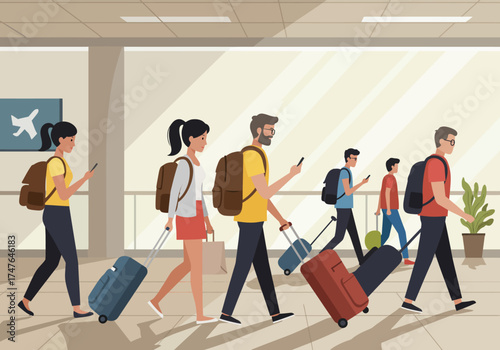 People Walking in Airport Hallway