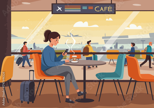 Flat Design Airport Cafe Coffee Break