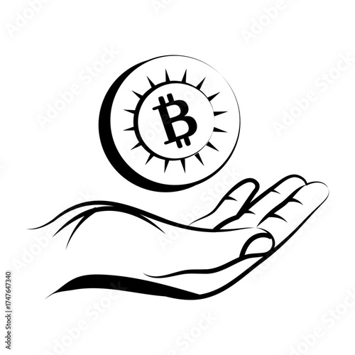 Hand drawn style icon depicting bitcoin
