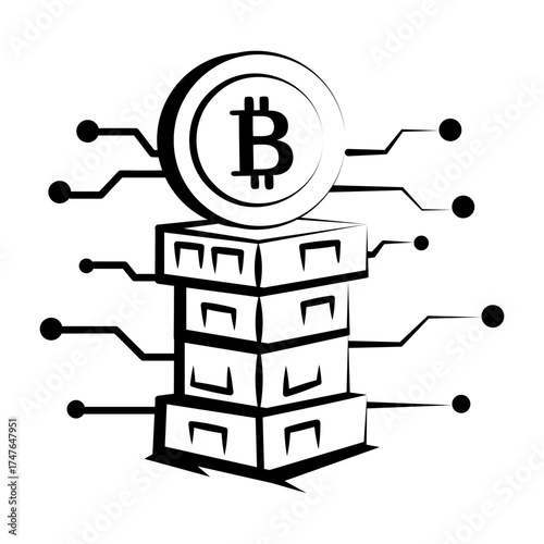 Hand drawn style icon depicting bitcoin