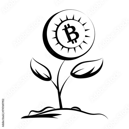 Hand drawn style icon depicting bitcoin