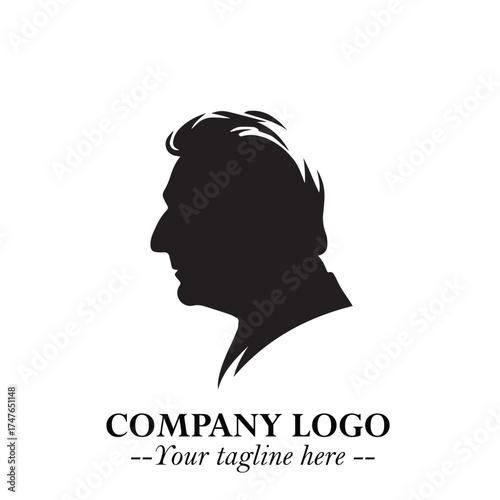 Old Man Logo Silhouette in Black on White Background in Classic Minimalist Vector Design for Branding
