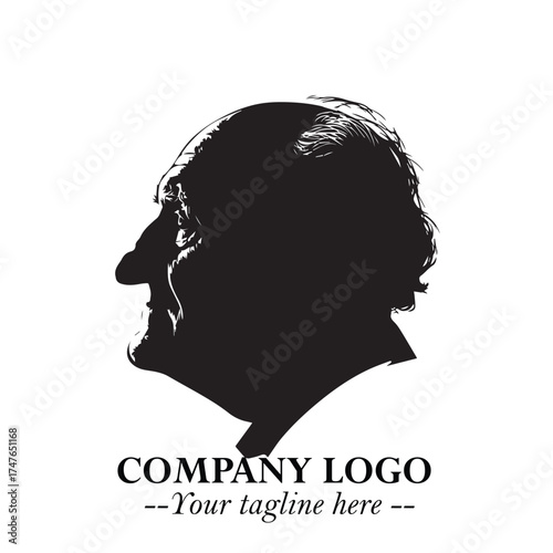 Old Man Logo Silhouette in Black on White Background in Classic Minimalist Vector Design for Branding