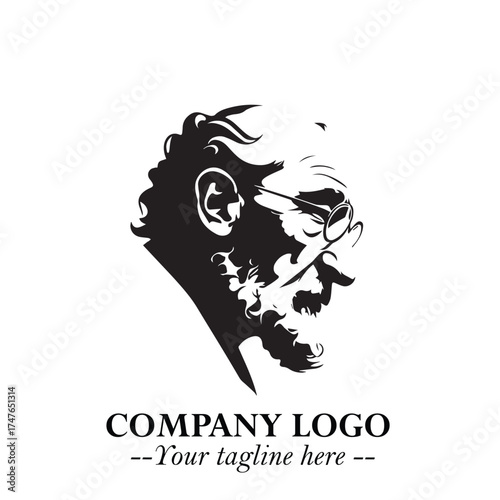 Old Man Logo Silhouette in Black on White Background in Classic Minimalist Vector Design for Branding