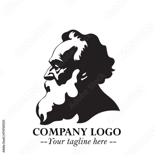 Old Man Logo Silhouette in Black on White Background in Classic Minimalist Vector Design for Branding