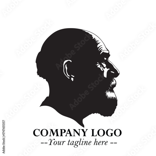 Old Man Logo Silhouette in Black on White Background in Classic Minimalist Vector Design for Branding