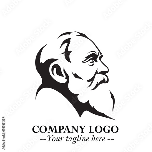 Old Man Logo Silhouette in Black on White Background in Classic Minimalist Vector Design for Branding