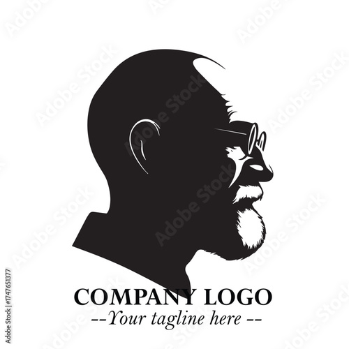 Old Man Logo Silhouette in Black on White Background in Classic Minimalist Vector Design for Branding