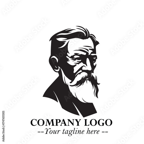 Old Man Logo Silhouette in Black on White Background in Classic Minimalist Vector Design for Branding
