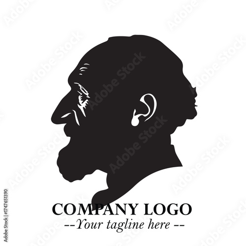 Old Man Logo Silhouette in Black on White Background in Classic Minimalist Vector Design for Branding