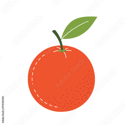 This vibrant orange fruit with a single green leaf is a juicy source of vitamin c.
