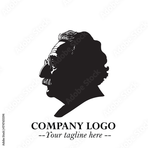Old Man Logo Silhouette in Black on White Background in Classic Minimalist Vector Design for Branding