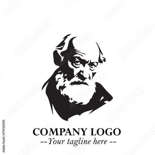 Old Man Logo Silhouette in Black on White Background in Classic Minimalist Vector Design for Branding