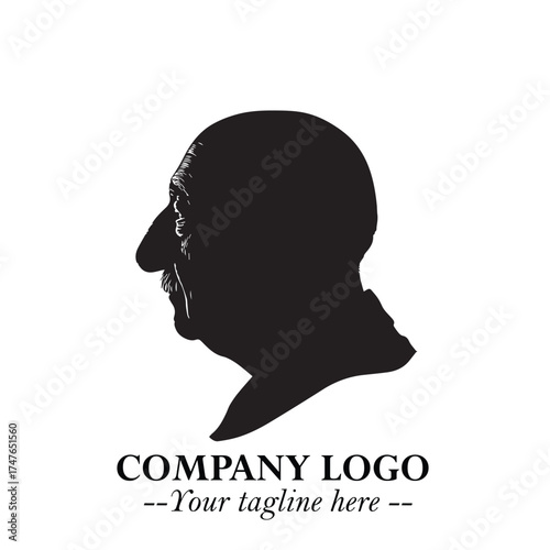 Old Man Logo Silhouette in Black on White Background in Classic Minimalist Vector Design for Branding