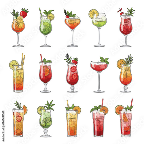 A vibrant collection of refreshing summer cocktails for any occasion.
