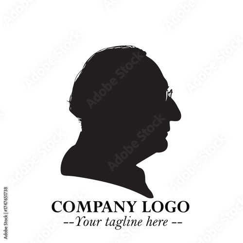 Old Man Logo Silhouette in Black on White Background in Classic Minimalist Vector Design for Branding