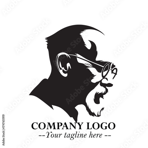 Old Man Logo Silhouette in Black on White Background in Classic Minimalist Vector Design for Branding