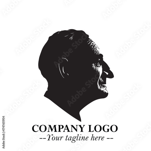 Old Man Logo Silhouette in Black on White Background in Classic Minimalist Vector Design for Branding