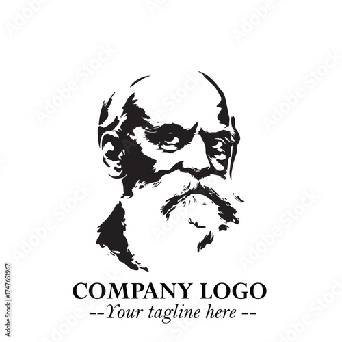 Old Man Logo Silhouette in Black on White Background in Classic Minimalist Vector Design for Branding