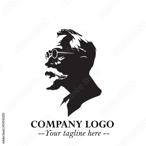 Old Man Logo Silhouette in Black on White Background in Classic Minimalist Vector Design for Branding
