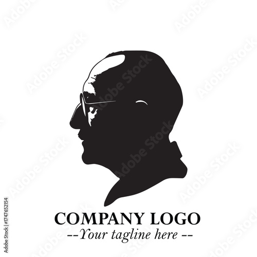 Old Man Logo Silhouette in Black on White Background in Classic Minimalist Vector Design for Branding