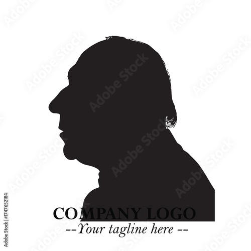 Old Man Logo Silhouette in Black on White Background in Classic Minimalist Vector Design for Branding