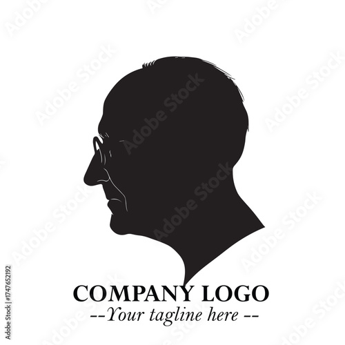 Old Man Logo Silhouette in Black on White Background in Classic Minimalist Vector Design for Branding