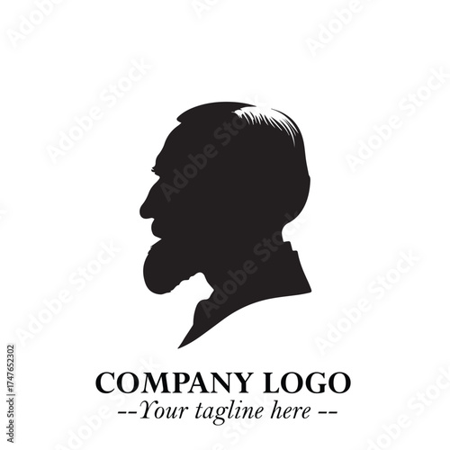 Old Man Logo Silhouette in Black on White Background in Classic Minimalist Vector Design for Branding