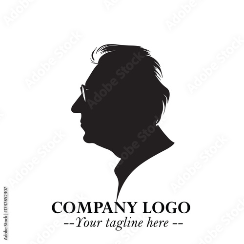 Old Man Logo Silhouette in Black on White Background in Classic Minimalist Vector Design for Branding