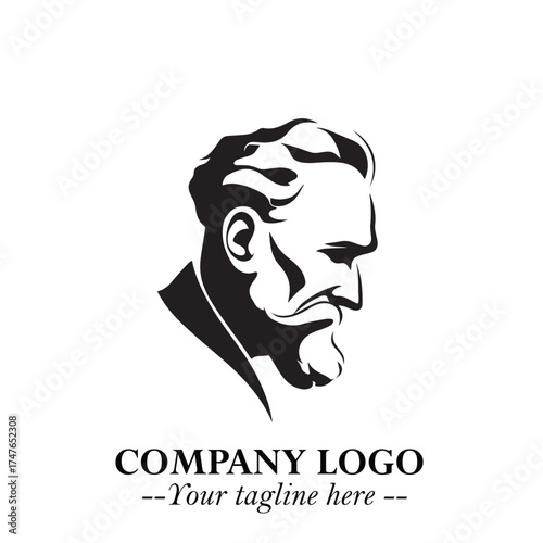 Old Man Logo Silhouette in Black on White Background in Classic Minimalist Vector Design for Branding