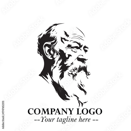 Old Man Logo Silhouette in Black on White Background in Classic Minimalist Vector Design for Branding