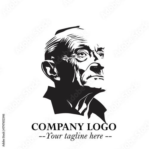 Old Man Logo Silhouette in Black on White Background in Classic Minimalist Vector Design for Branding