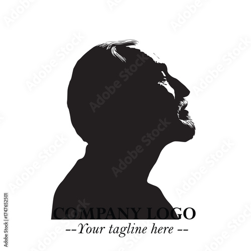 Old Man Logo Silhouette in Black on White Background in Classic Minimalist Vector Design for Branding