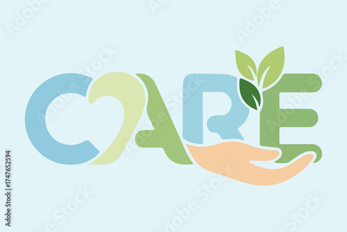 CARE Hand and Leaf Wordmark Logo Design