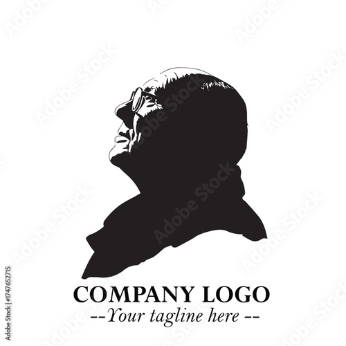 Old Man Logo Silhouette in Black on White Background in Classic Minimalist Vector Design for Branding