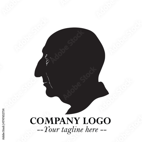 Old Man Logo Silhouette in Black on White Background in Classic Minimalist Vector Design for Branding