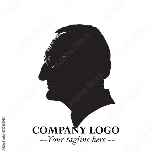 Old Man Logo Silhouette in Black on White Background in Classic Minimalist Vector Design for Branding