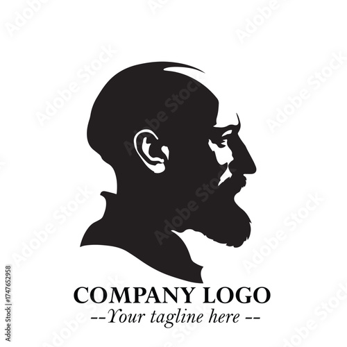 Old Man Logo Silhouette in Black on White Background in Classic Minimalist Vector Design for Branding