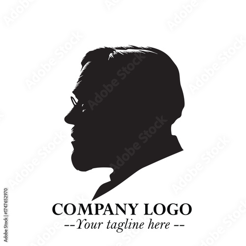 Old Man Logo Silhouette in Black on White Background in Classic Minimalist Vector Design for Branding