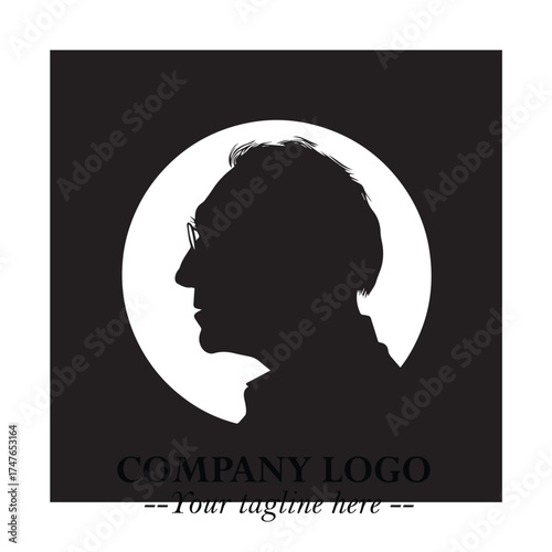 Old Man Logo Silhouette in Black on White Background in Classic Minimalist Vector Design for Branding